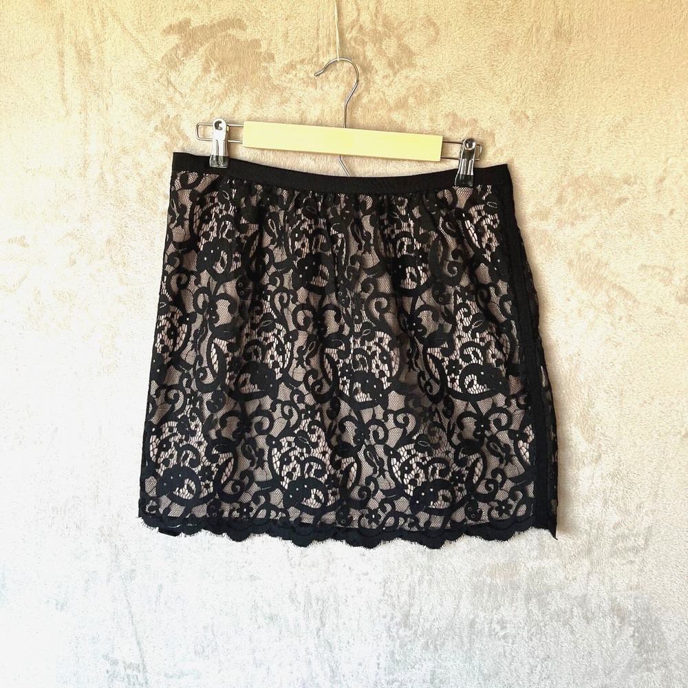 LOFT Black/Beige Lace Lined Mini Skirt Women's 6‎ Classic Occasion Cocktail
